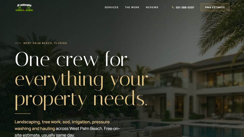jb-landscape.com homepage: One crew for everything your property needs.
